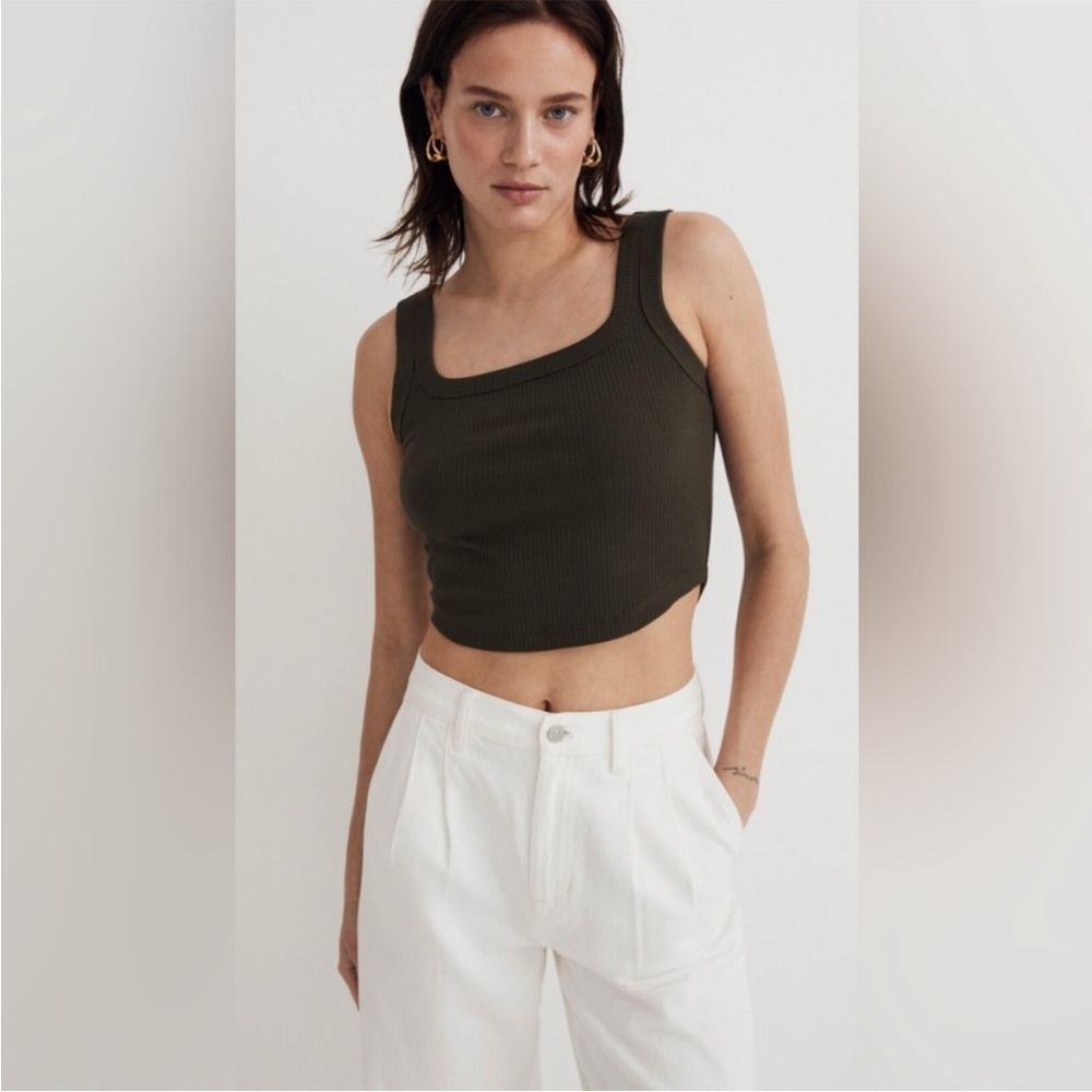 Madewell Dark Olive Ribbed Crop Tank Top